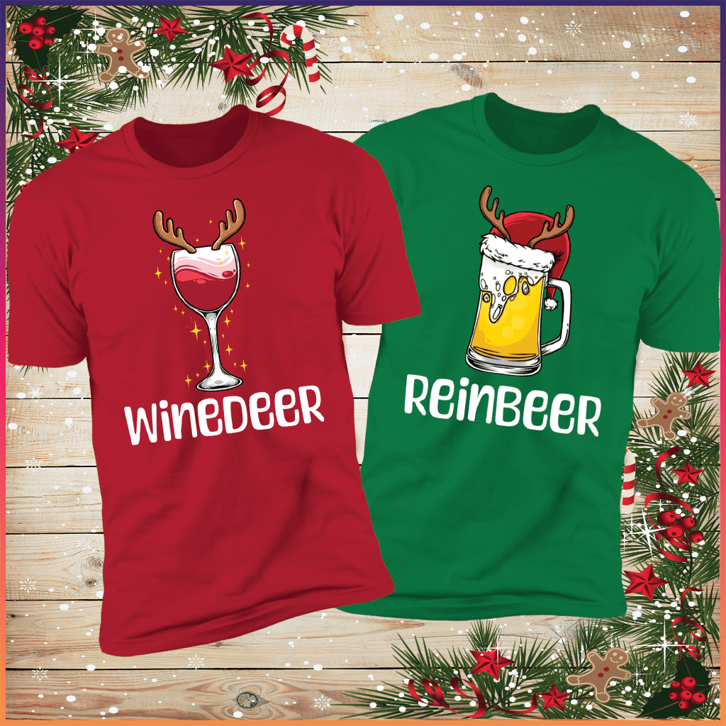 Holiday Cheers Tee Set: WineDeer & ReinBeer