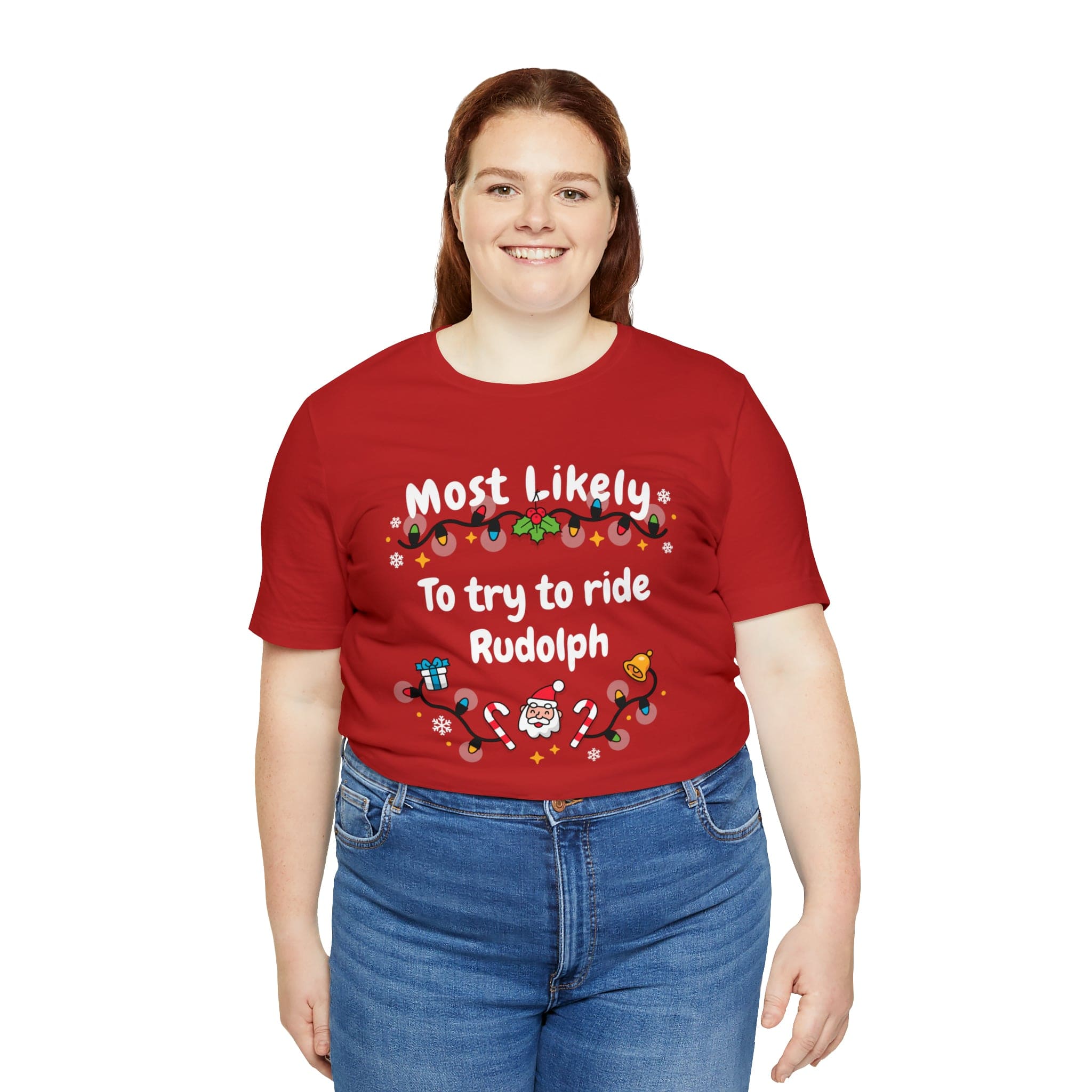 Most Likely To try To Ride Rudolph Unisex Deluxe Tee